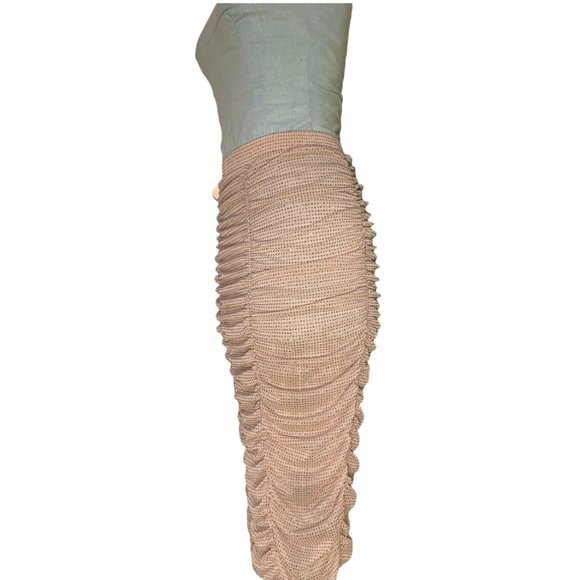 For Love & Lemons:All That Glitters Pink Ruched Midi Skirt-Size sm NEW CONDITION